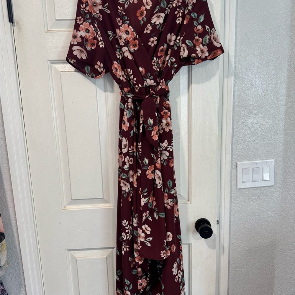 Stevie Hender Burgundy Floral High/Low Maxi Dress | Size M - Picture 8 of 12